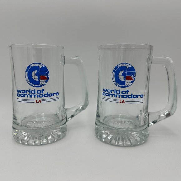 2 Vintage 1989 World Of Commodore Expo Los Angeles 12 oz Beer Mugs - Picture 1 of 12